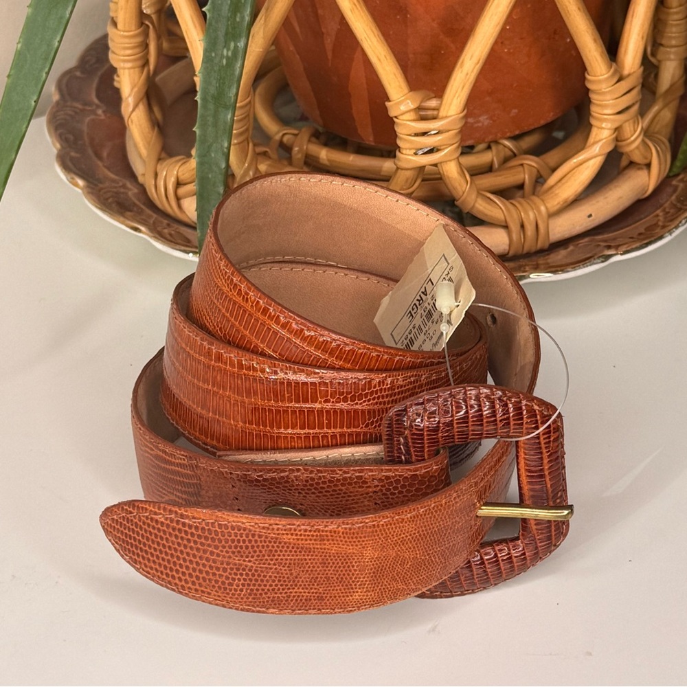 Vintage Neiman Marcus Genuine Lizard Belt Large Brown Exotic Skin 70s 80s Luxury
